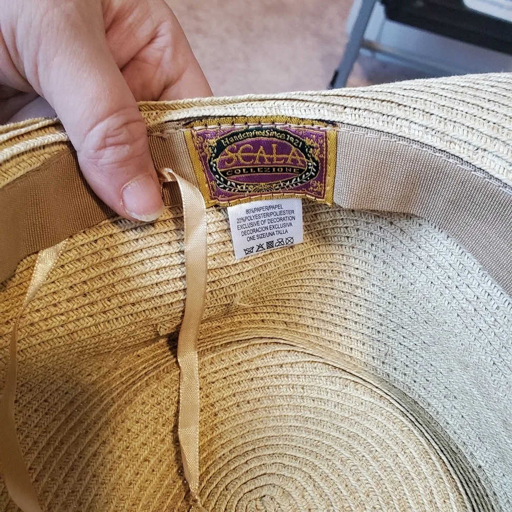 Scala Stylish Paper And Polyester Blend Sun Hat with Black Band